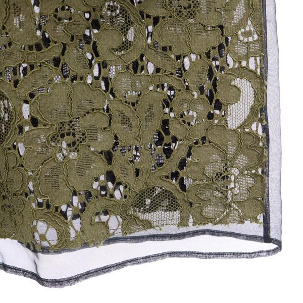 MSGM エムエスジーエム イタリア製 シルク 長袖 シアー レース ワンピース 40 カーキ×黒 レディース