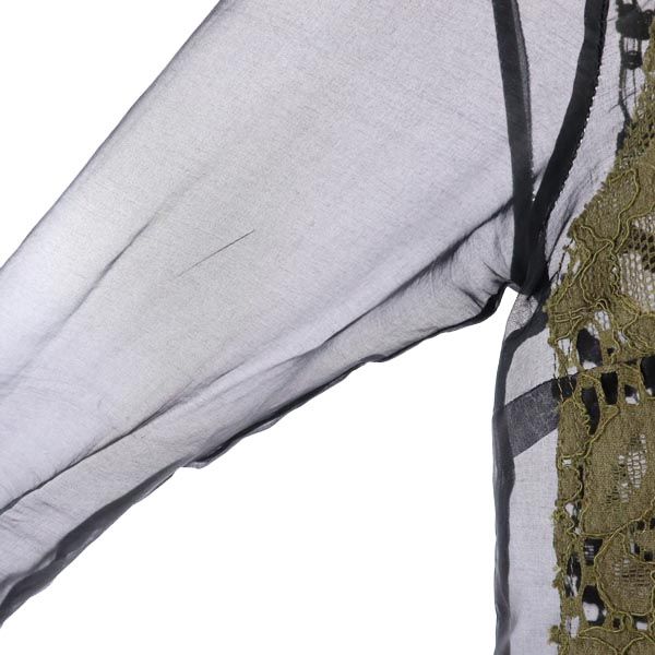 MSGM エムエスジーエム イタリア製 シルク 長袖 シアー レース ワンピース 40 カーキ×黒 レディース