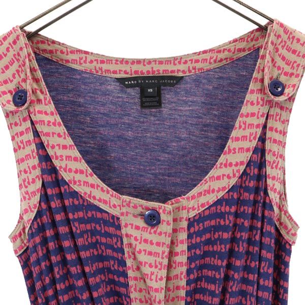 MARC BY MARC JACOBS マークバイマークジェイコブス 総柄 ノースリーブ フロントリボン ワンピース XS パープル系 レディース