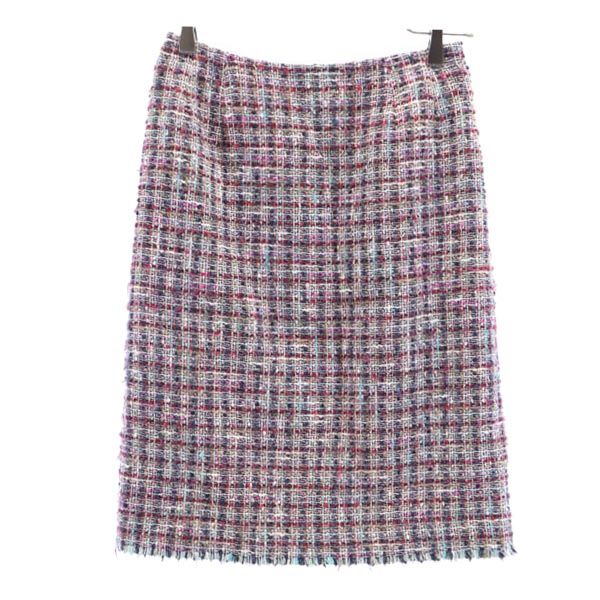 Rene ルネ 日本製 チェック ミニ丈 ツイード スカート 34 サイドジップ レディース