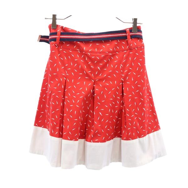 未使用 MAX&CO マックスアンドコー 総柄 ミニ丈 プリーツ フレアスカート 38 赤×白 サイドジップ レディース