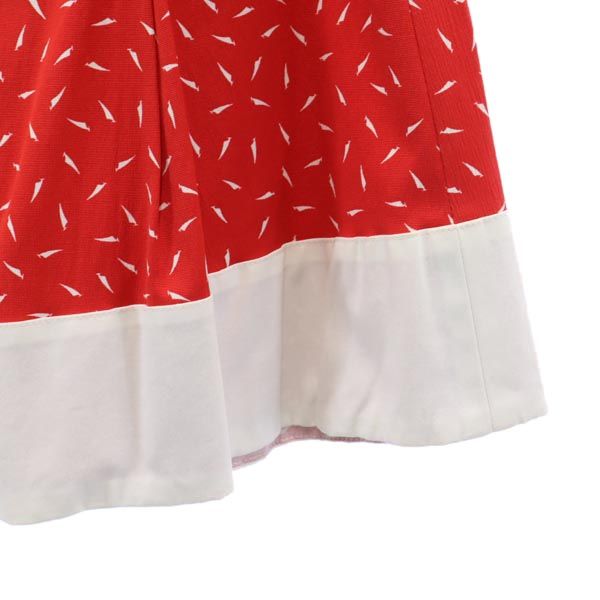 未使用 MAX&CO マックスアンドコー 総柄 ミニ丈 プリーツ フレアスカート 38 赤×白 サイドジップ レディース