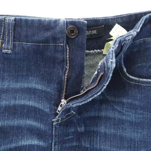 VERSACE JEANS COUTURE ヴェルサーチ ジーンズ クチュール スリット ミニ丈 スリット デニムスカート w26 レディース