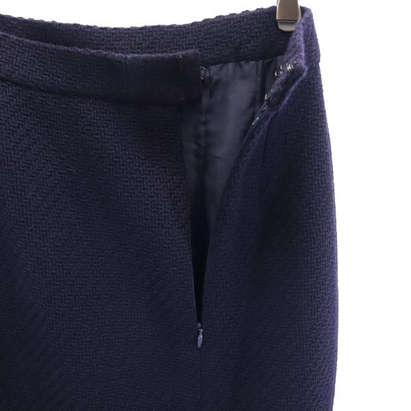 CHANEL シャネル フランス製 ウール ミディ丈 タイトスカート 40 ネイビー系 バックジップ レディース