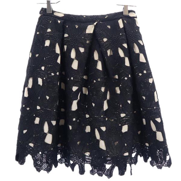 TOCCA トッカ 花柄レース ミニ丈 フレアスカート 0 黒×ベージュ系 バックジップ レディース