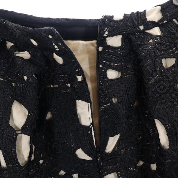 TOCCA トッカ 花柄レース ミニ丈 フレアスカート 0 黒×ベージュ系 バックジップ レディース