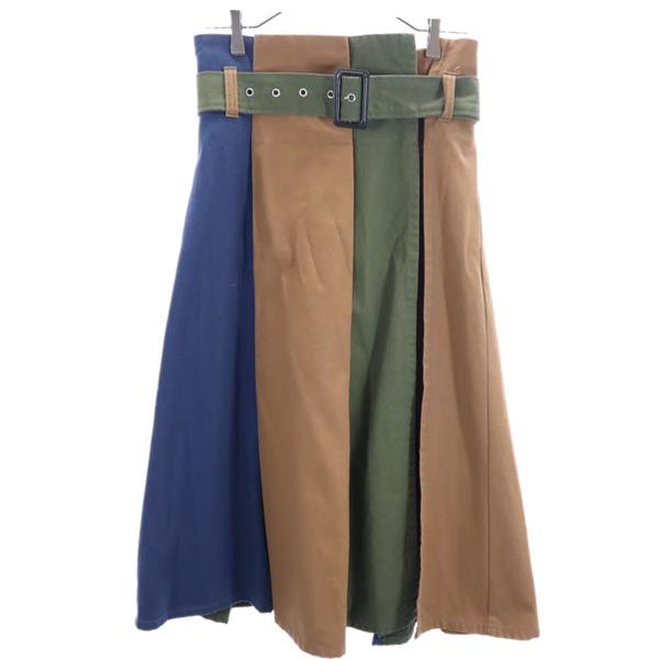 LEINWANDE ラインヴァンド ミモレ丈 ラップスカート F 茶×青×カーキ 再構築 レディース