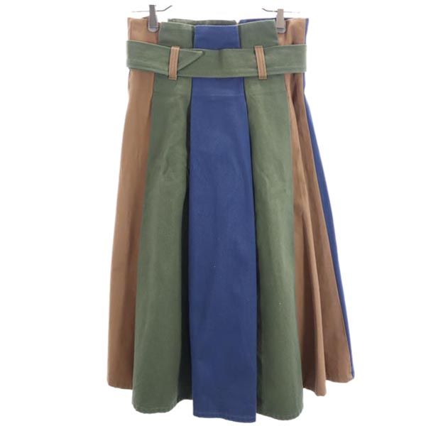 LEINWANDE ラインヴァンド ミモレ丈 ラップスカート F 茶×青×カーキ 再構築 レディース