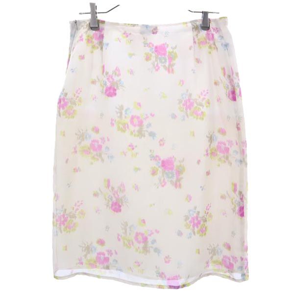 MAX&CO マックスアンドコー イタリア製 花柄 ミディ丈 フレアスカート 40 ホワイト系 サイドジップ レディース