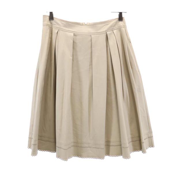 FOXEY NEW YORK フォクシーニューヨーク 日本製 ミニ丈 レザーライク フレアスカート 38 ベージュ系 バックジップ レディース