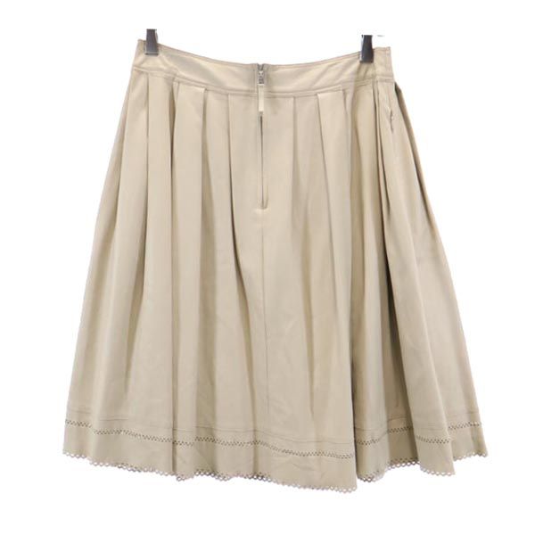 FOXEY NEW YORK フォクシーニューヨーク 日本製 ミニ丈 レザーライク フレアスカート 38 ベージュ系 バックジップ レディース