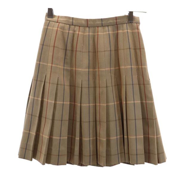 Burberrys バーバリーズ 90s ウール チェック ミニ丈 プリーツスカート ブラウン系 サイドジップ レディース