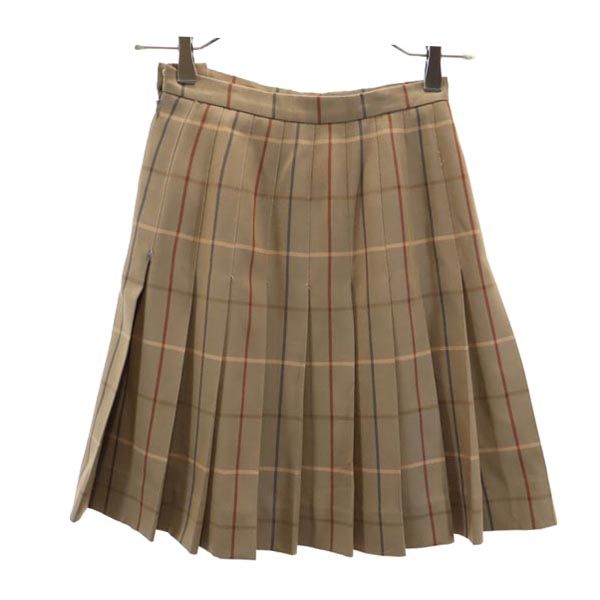 Burberrys バーバリーズ 90s ウール チェック ミニ丈 プリーツスカート ブラウン系 サイドジップ レディース
