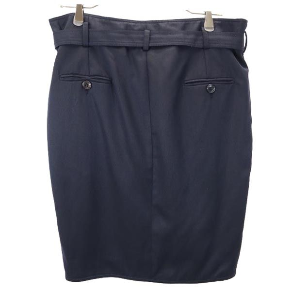 ARMANI COLLEZIONI アルマーニコレッツォーニ ウールブレンド ミニ丈 スカート 38 ネイビー系 ベルト付 レディース