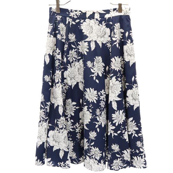 Mackintosh マッキントッシュ 三陽商会 花柄 ミディ丈 フレアスカート 38 ネイビー系 レディース