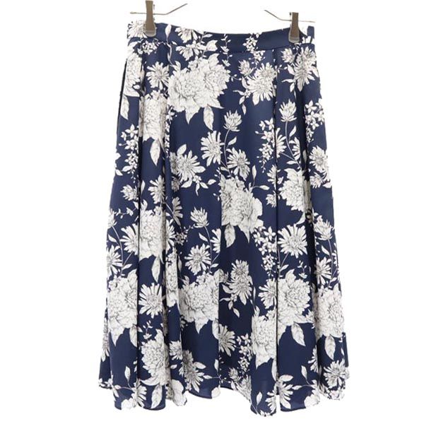 Mackintosh マッキントッシュ 三陽商会 花柄 ミディ丈 フレアスカート 38 ネイビー系 レディース