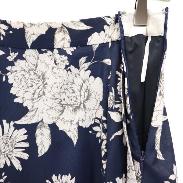 Mackintosh マッキントッシュ 三陽商会 花柄 ミディ丈 フレアスカート 38 ネイビー系 レディース