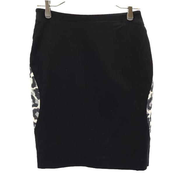 DIANE VON FURSTENBERG ダイアンフォンファステンバーグ レオパード切替デザイン ミニ丈 タイトスカート 2 黒系 レディース