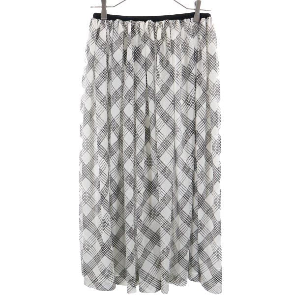 Y's ワイズ 日本製 総柄 ミモレ丈 ギャザー フレアスカート 3 ホワイト系 レディース