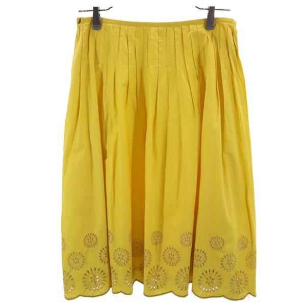 TRUSSARDI トラサルディ ミディ丈 タック スカート 40 黄 裾刺繍入 レディース