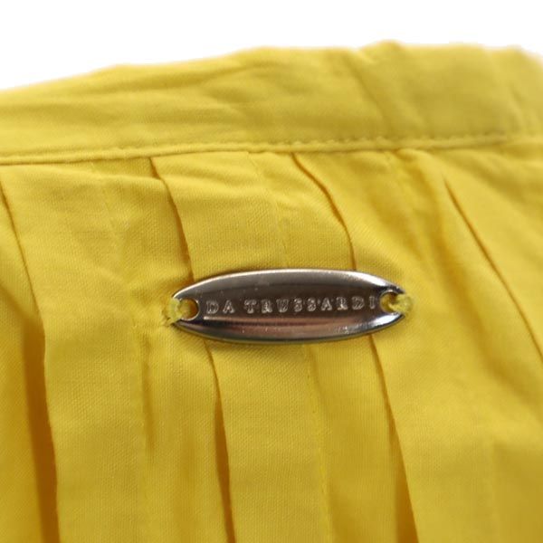 TRUSSARDI トラサルディ ミディ丈 タック スカート 40 黄 裾刺繍入 レディース