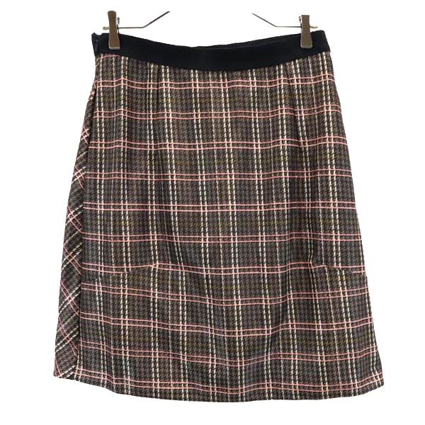 MARNI マルニ チェック ミニ丈 デザイン スカート 42 ブラウン系 サイドジップ レディース