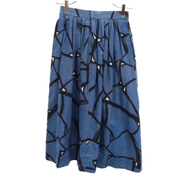 miss chloe ミスクロエ 日本製 ミディ丈 リネンブレンド フレアスカート 38 ネイビー系 レディース