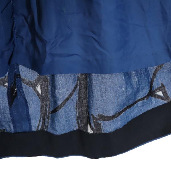 miss chloe ミスクロエ 日本製 ミディ丈 リネンブレンド フレアスカート 38 ネイビー系 レディース