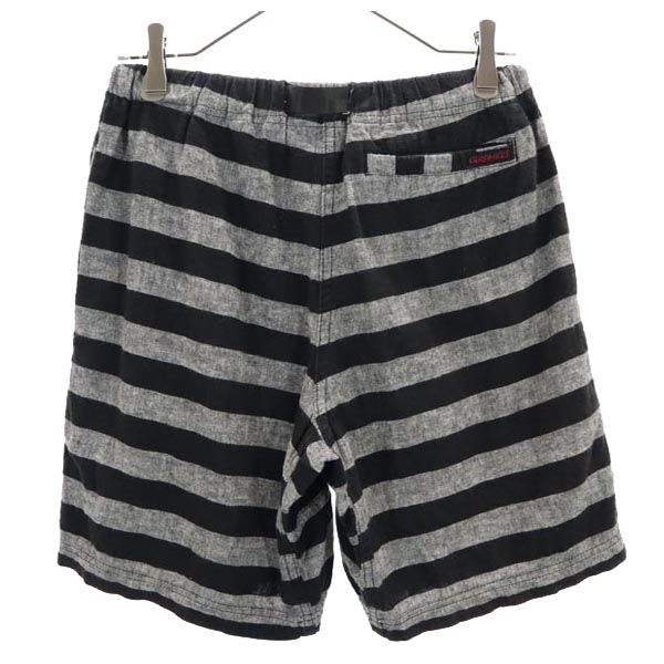 グラミチ ビームスコラボ リネンブレンド ボーダー柄 アウトドアショートパンツ S 黒×グレー Gramicci BEAMS メンズ