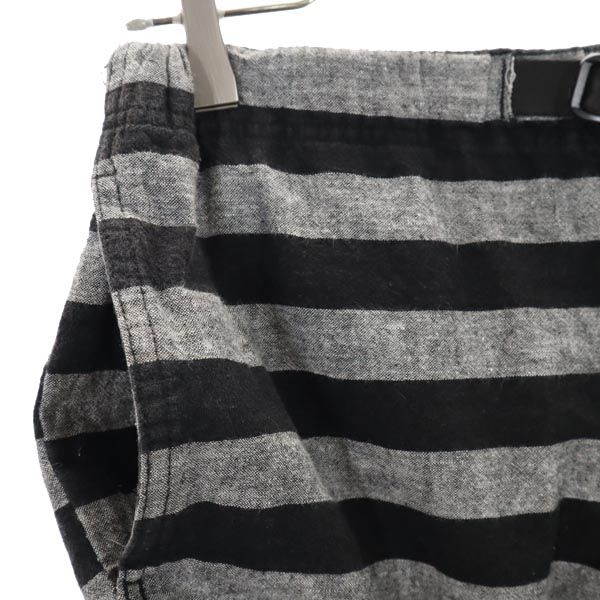 グラミチ ビームスコラボ リネンブレンド ボーダー柄 アウトドアショートパンツ S 黒×グレー Gramicci BEAMS メンズ