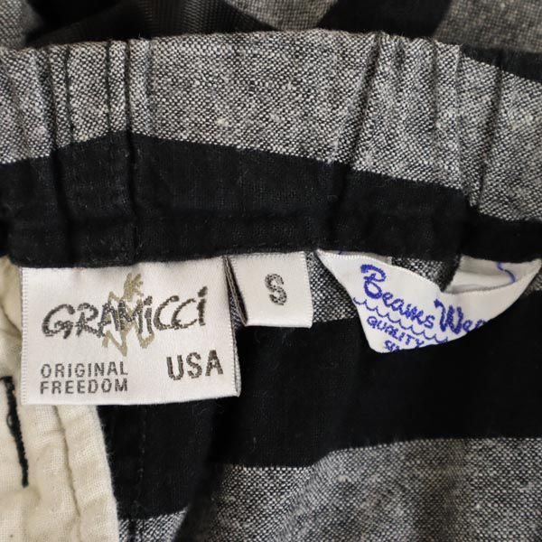グラミチ ビームスコラボ リネンブレンド ボーダー柄 アウトドアショートパンツ S 黒×グレー Gramicci BEAMS メンズ