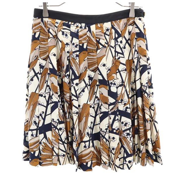 MARC BY MARC JACOBS マークバイマークジェイコブス 総柄 ミニ丈 シルク プリーツスカート 2 ブラウン系 サイドジップ レディース