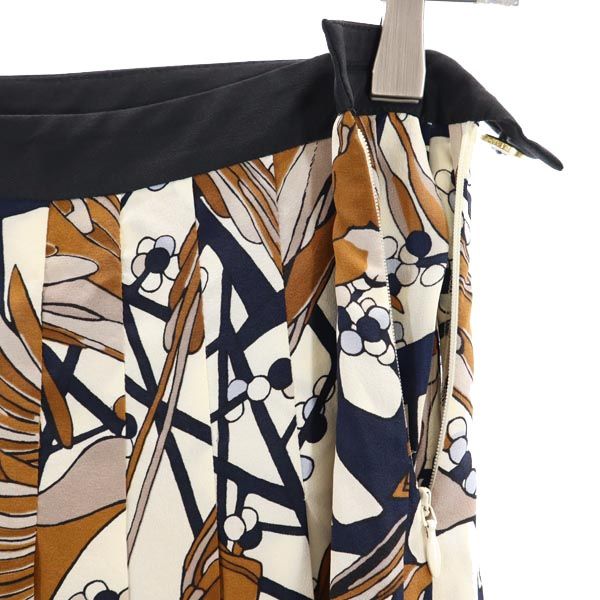 MARC BY MARC JACOBS マークバイマークジェイコブス 総柄 ミニ丈 シルク プリーツスカート 2 ブラウン系 サイドジップ レディース