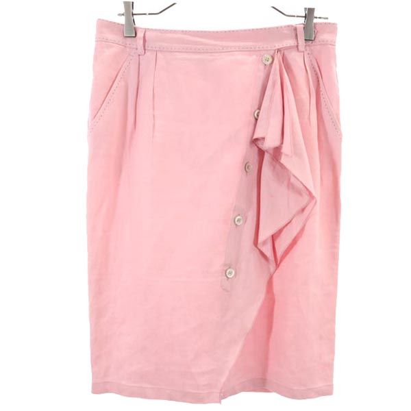 SPORTMAX スポーツマックス イタリア製 リネン ミディ丈 アシンメトリー スカート 42 ピンク アシメ レディース