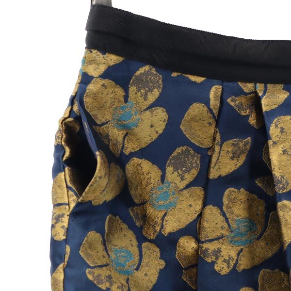 LANVIN en Bleu ランバンオンブルー 総柄 日本製 ミニ丈 プリーツスカート 38 ネイビー系 バックジップ レディース