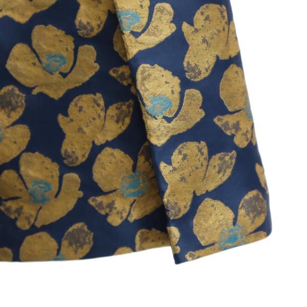 LANVIN en Bleu ランバンオンブルー 総柄 日本製 ミニ丈 プリーツスカート 38 ネイビー系 バックジップ レディース