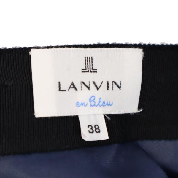LANVIN en Bleu ランバンオンブルー 総柄 日本製 ミニ丈 プリーツスカート 38 ネイビー系 バックジップ レディース