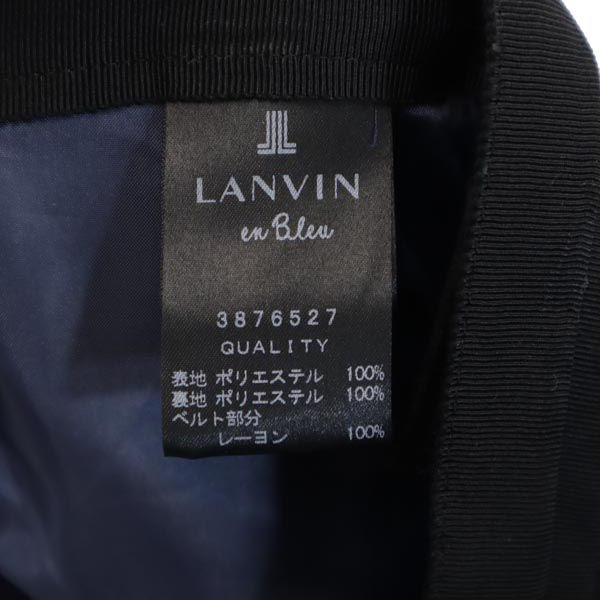 LANVIN en Bleu ランバンオンブルー 総柄 日本製 ミニ丈 プリーツスカート 38 ネイビー系 バックジップ レディース
