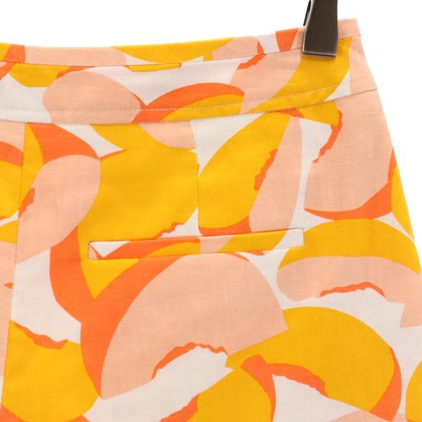 美品 Kate Spade ケイトスペード リネンブレンド 総柄 フリル ショートパンツ 2 オレンジ系 レディース