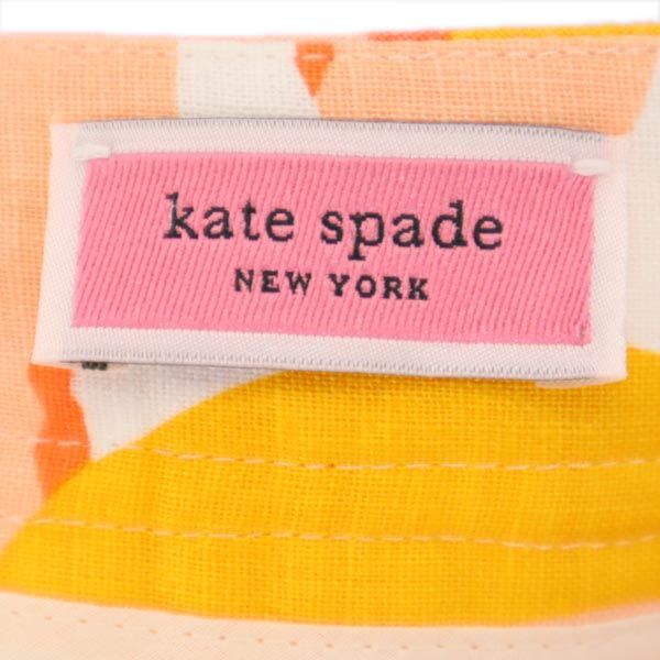 美品 Kate Spade ケイトスペード リネンブレンド 総柄 フリル ショートパンツ 2 オレンジ系 レディース