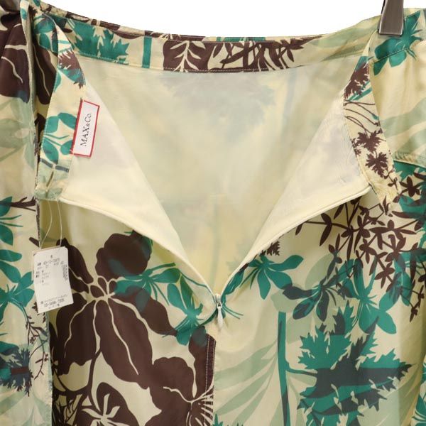 未使用 MAX&CO マックスアンドコー シルク100％ リーフフラワー柄 ミニ丈 スカート 40 ベージュ×緑×茶 レディース
