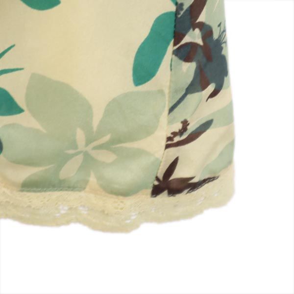 未使用 MAX&CO マックスアンドコー シルク100％ リーフフラワー柄 ミニ丈 スカート 40 ベージュ×緑×茶 レディース