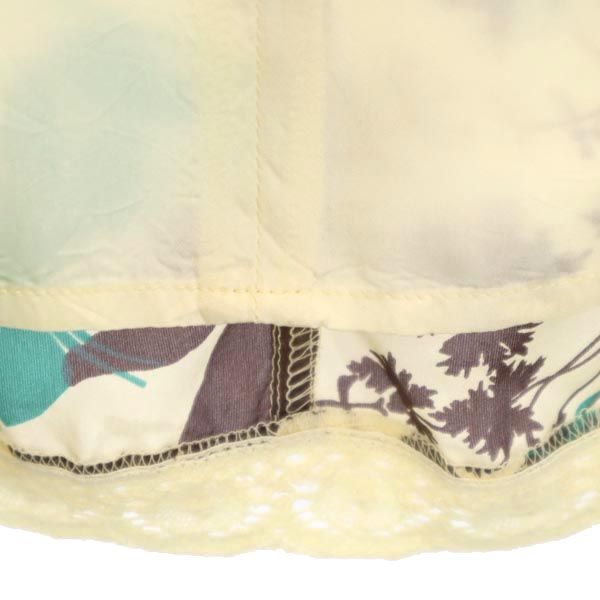 未使用 MAX&CO マックスアンドコー シルク100％ リーフフラワー柄 ミニ丈 スカート 40 ベージュ×緑×茶 レディース