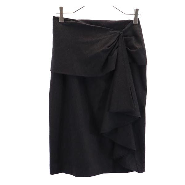 MAX MARA マックスマーラ イタリア製 ウールブレンド ミディ丈 デザイン スカート 38 ブラック系 レディース