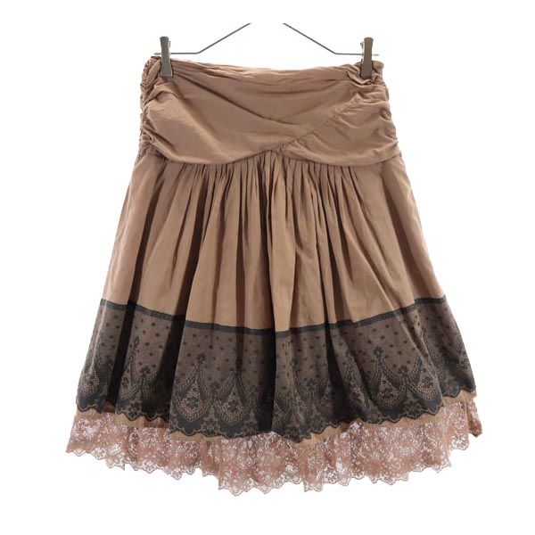 MAX&CO マックスアンドコー ミディ丈 デザイン ギャザースカート 40 ブラウン系 サイドジップ レディース