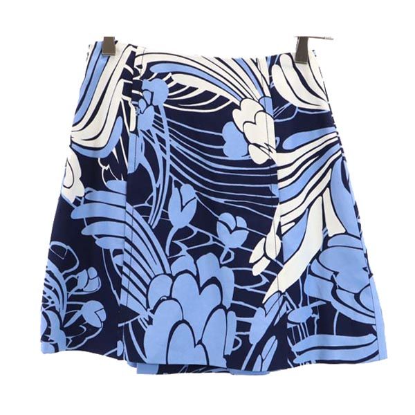 ミュウミュウ イタリア製 総柄 ミニ丈 プリーツスカート 36 ブルー系 MIUMIU サイドジップ レディース