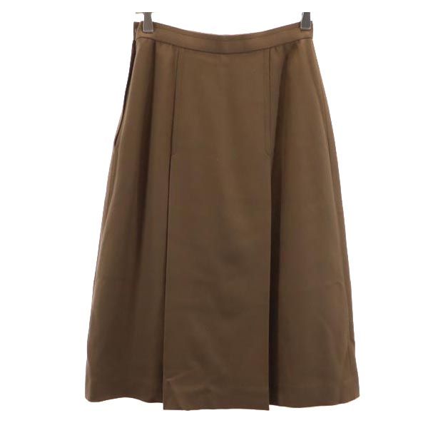 Christian Dior クリスチャンディオール ウール100% ミディ丈 ボックス プリーツスカート M ブラウン系 サイドジップ レディース