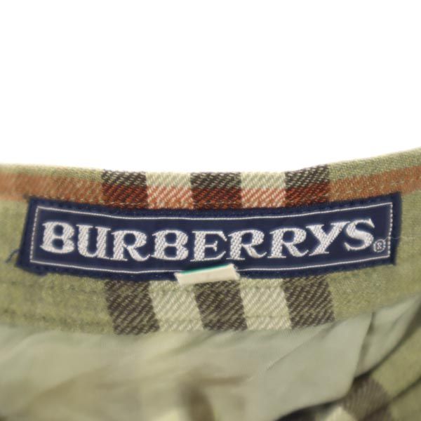 Burberrys バーバリーズ 90s オールド ウール100％ ノバチェック柄 ミディ丈 スカート 緑系 レディース