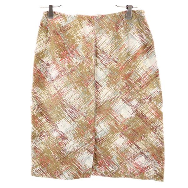 MAX&CO マックスアンドコー リネンブレンド 総柄 ミディ丈 スカート 42 ブラウン系 レディース