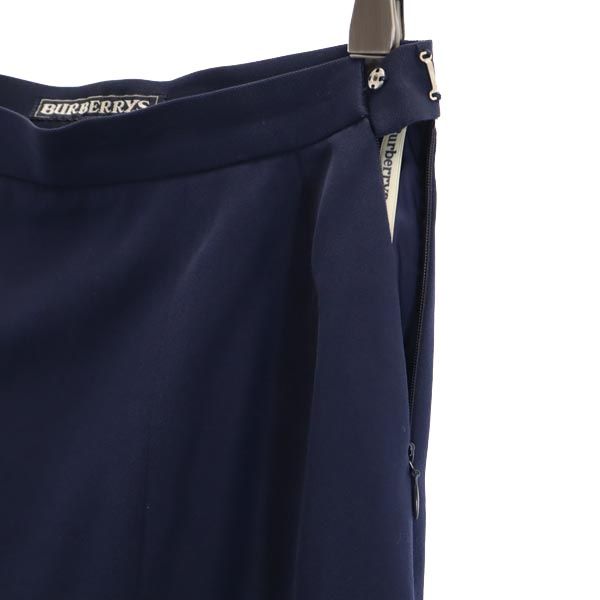 バーバリーズ 90s オールド ウール100％ ミディ丈 スカート 9AR ネイビー Burberrys サイドジップ レディース